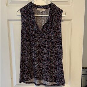 LOFT Sleeveless Blouse - Black and Pink Pattern